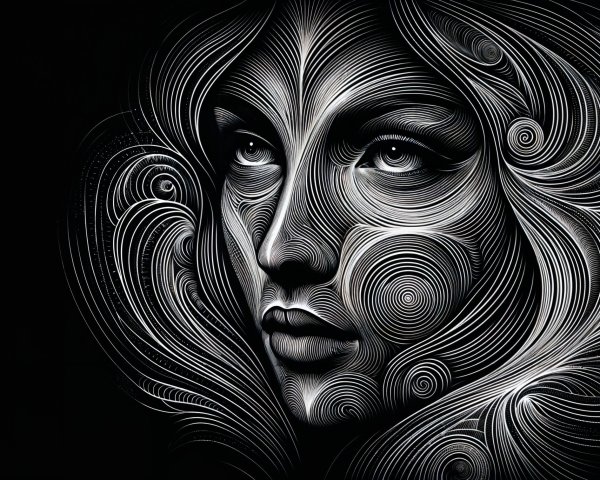 Monochromatic Portrait of a Woman with Dynamic Patterns