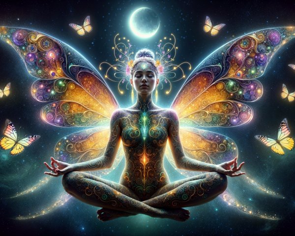 Serene Figure in Meditative Pose with Cosmic Backdrop