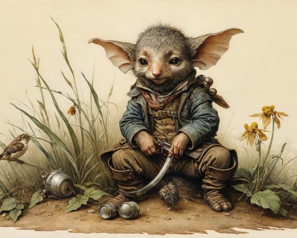 Whimsical Creature with Ears and Fluffy Tail in Nature