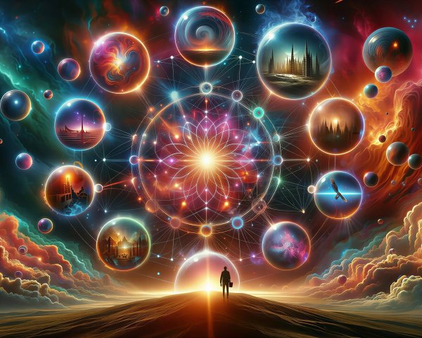Surreal Cosmic Landscape with Radiant Orbs and Patterns