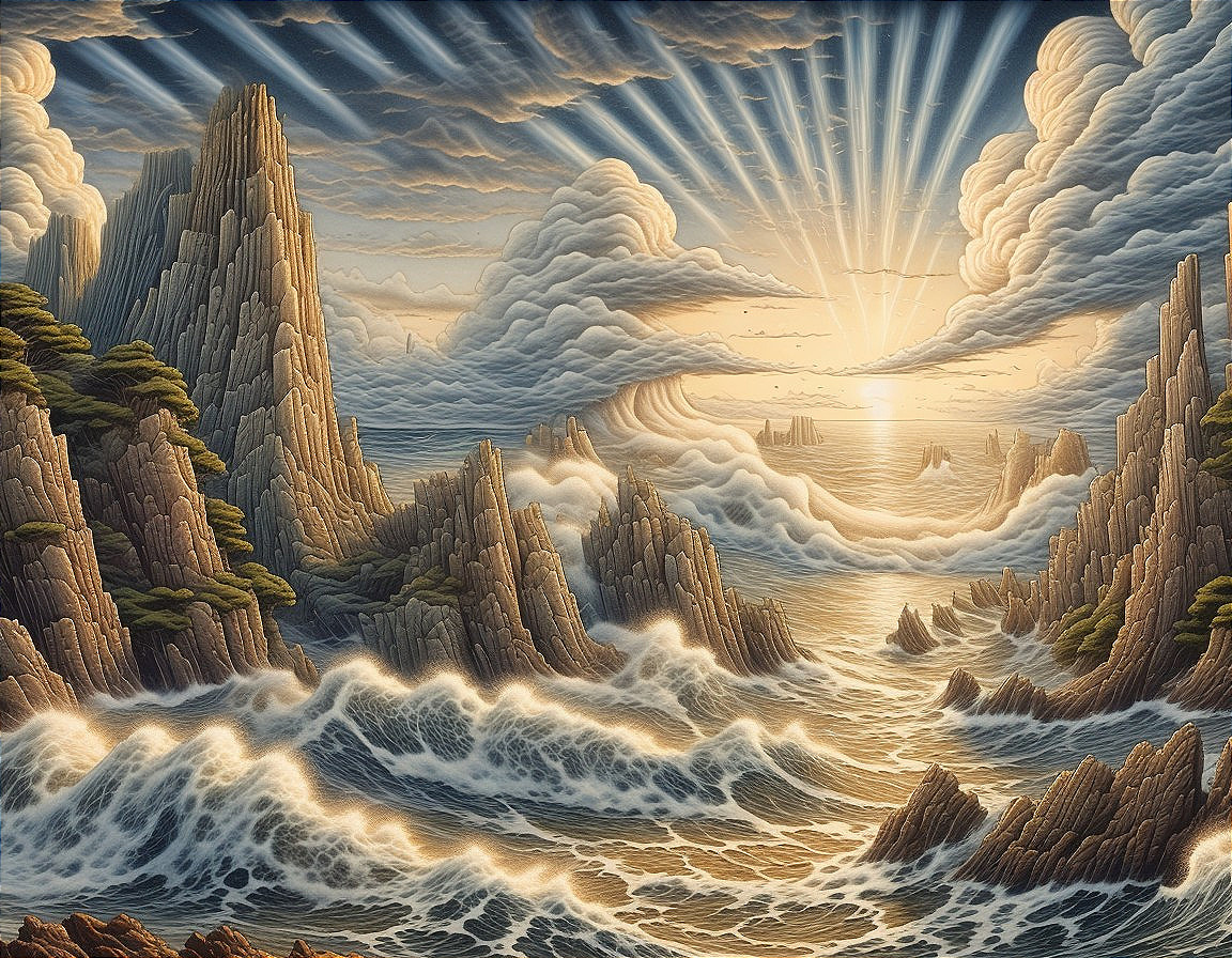 Dramatic Seascape with Cliffs and Turbulent Waves