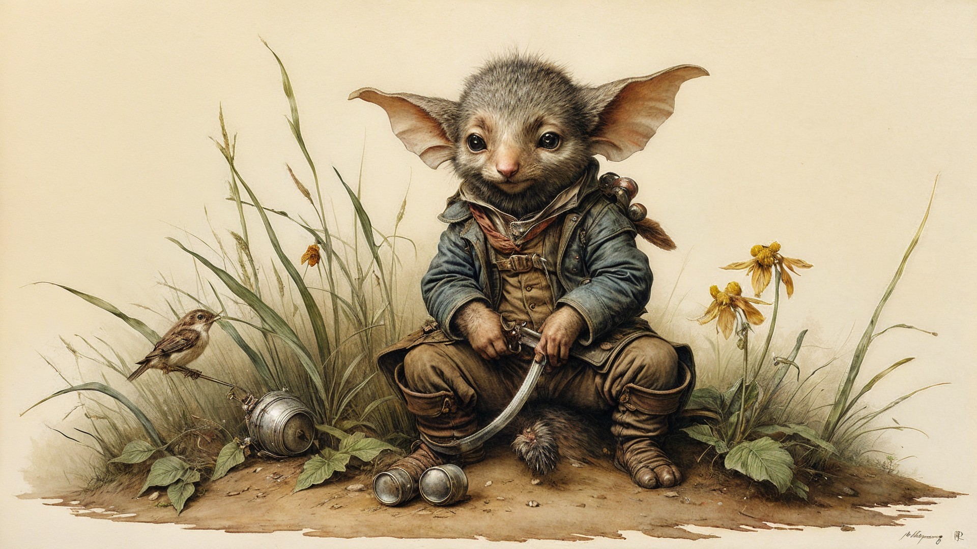 Whimsical Creature with Ears and Fluffy Tail in Nature