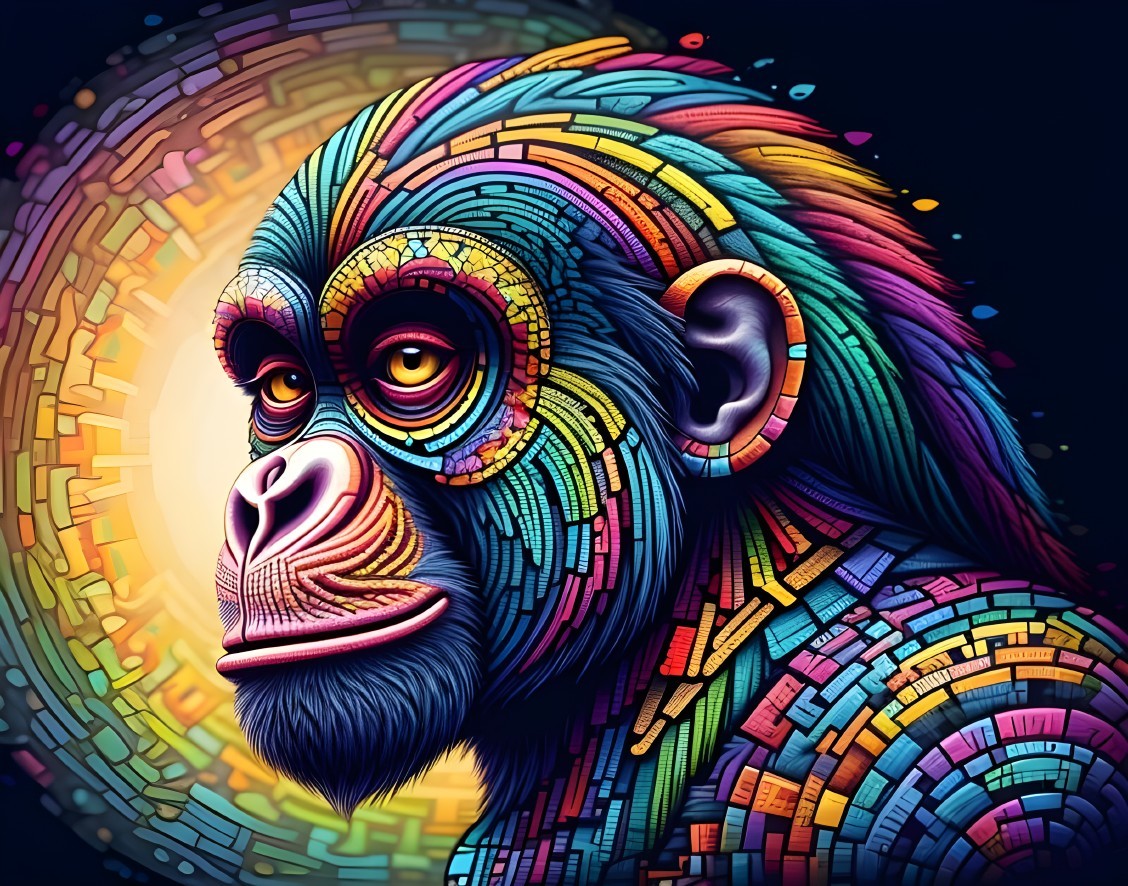 Vibrant Stylized Gorilla with Bold Colors and Patterns