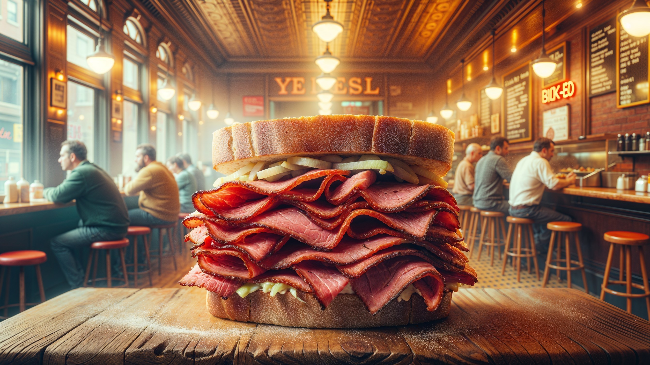Pastrami Sandwich in Cozy Retro Diner Setting
