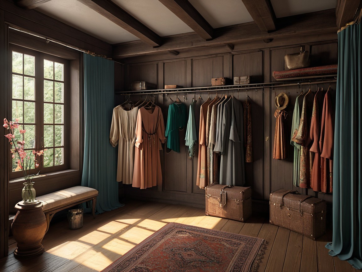 Rustic Room with Wooden Walls and Elegant Dresses