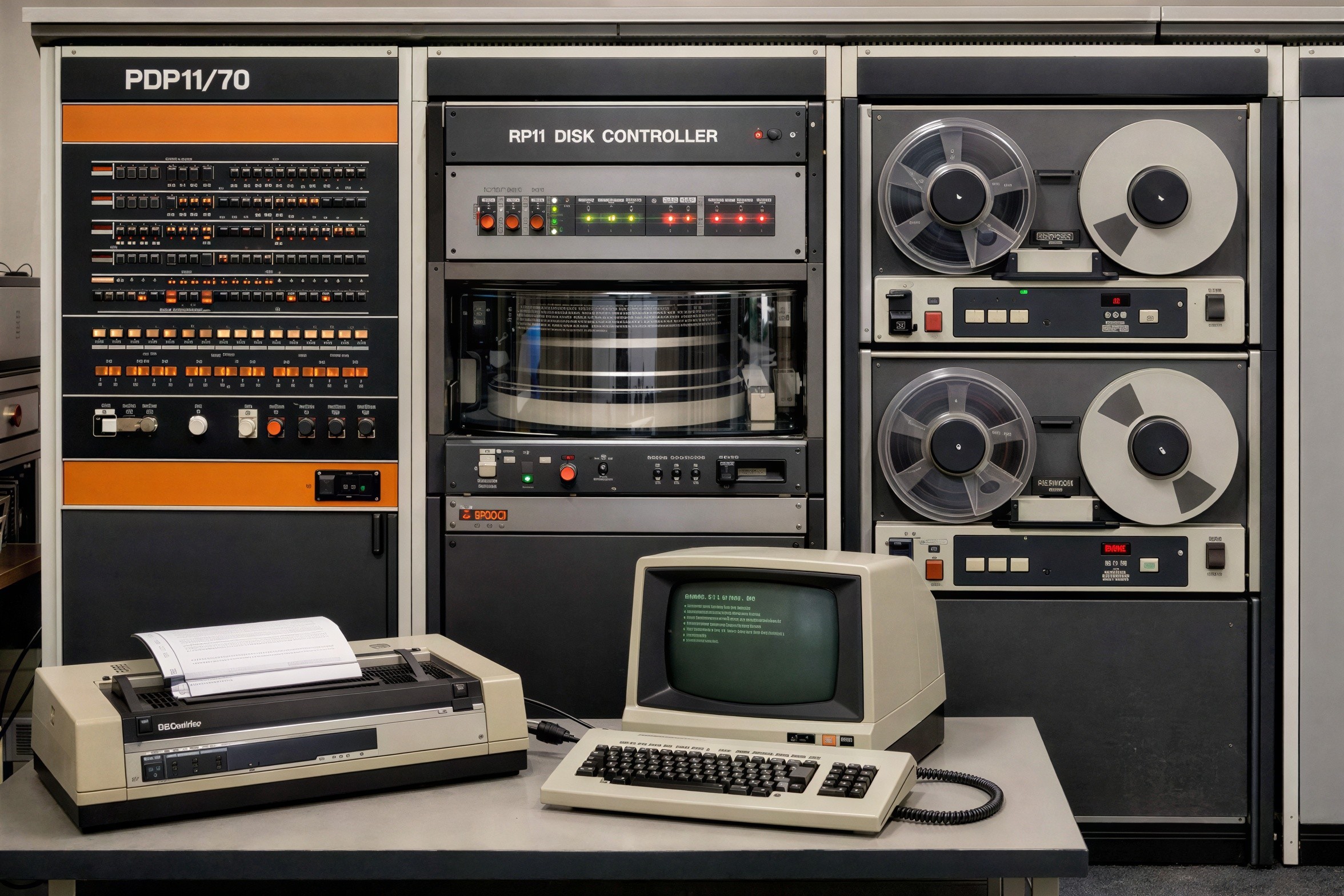 Vintage Computer Setup with PDP 11/70 Mainframe