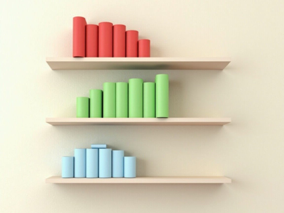 Wooden Shelves with Colorful Cylindrical Arrangements