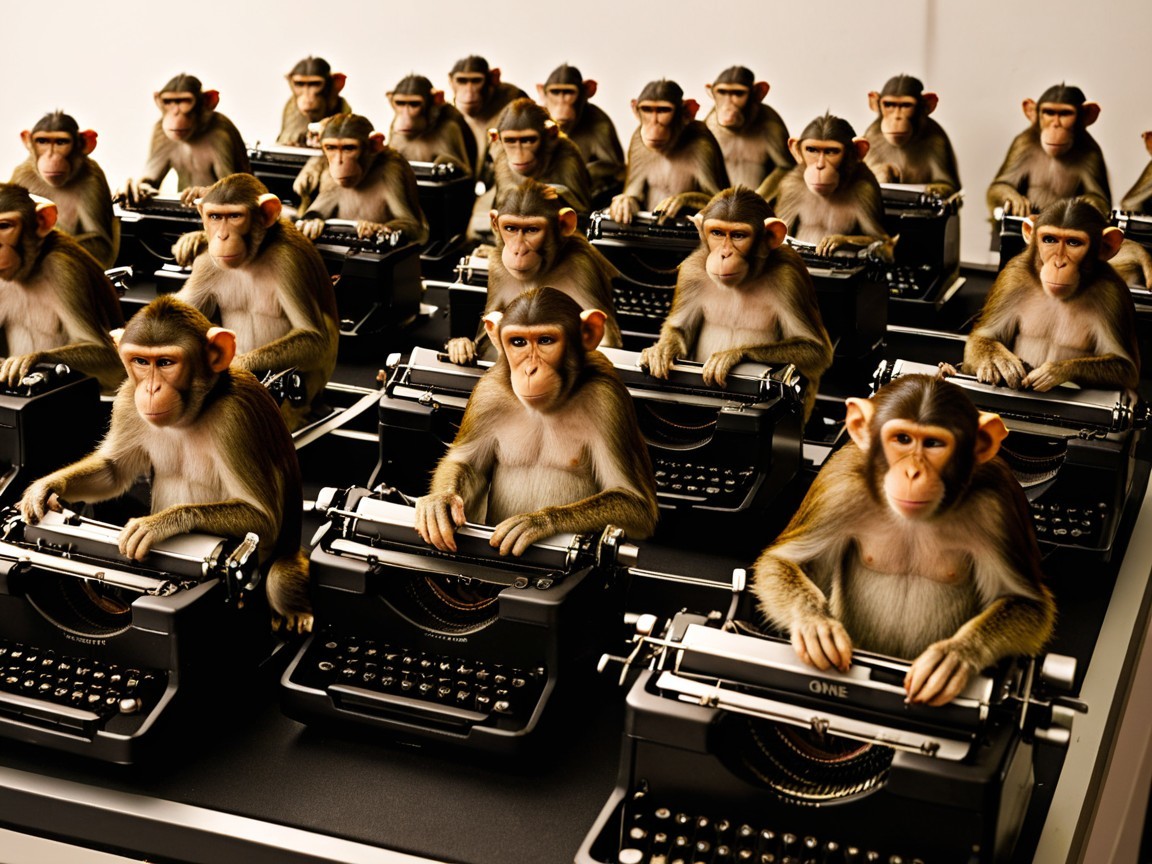Monkeys Typing on Vintage Typewriters in Modern Setting