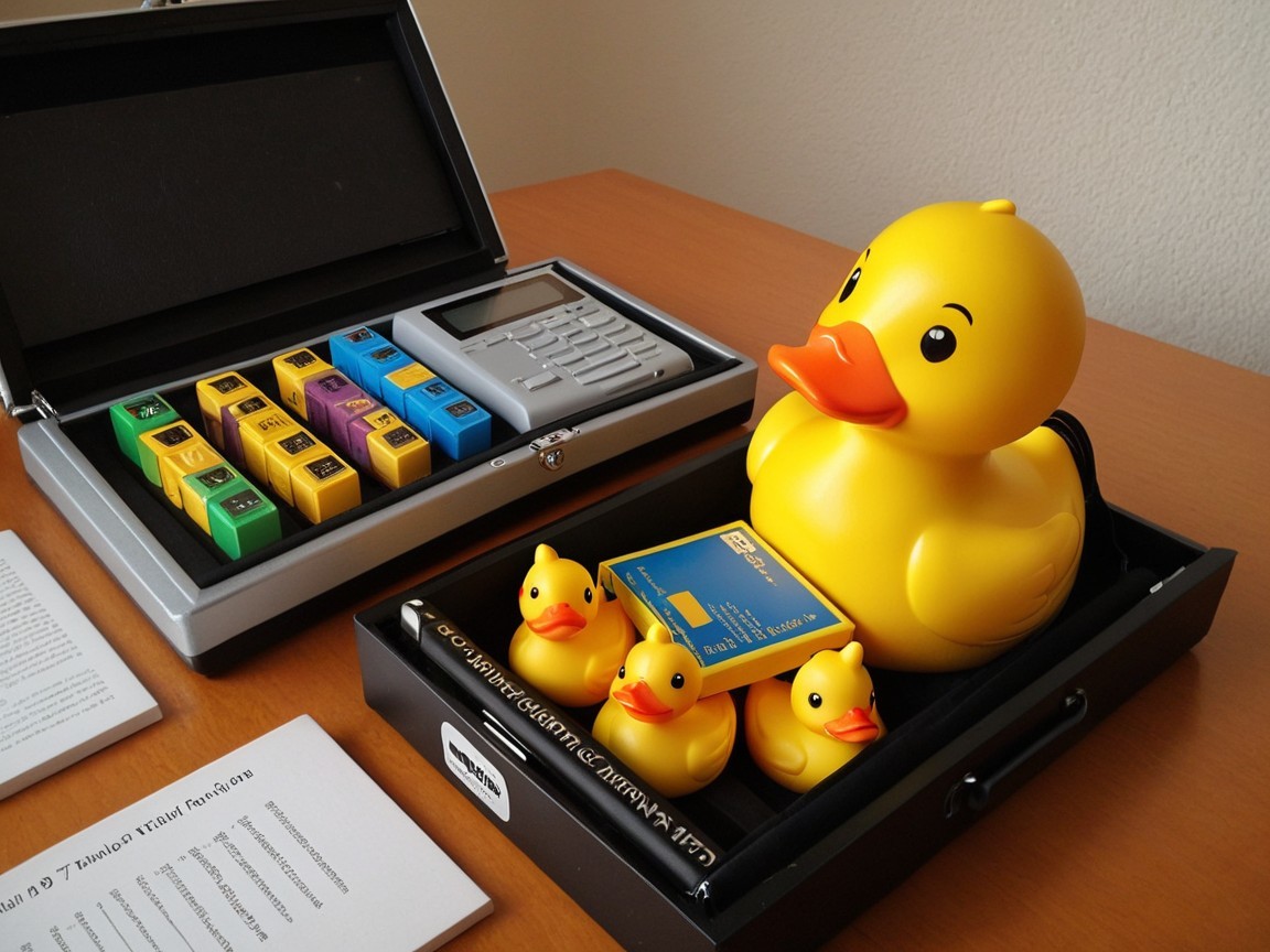 Playful Arrangement of Rubber Ducks and Calculator