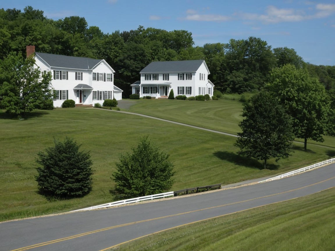 White Colonial Houses on Green Lawn Surrounded by Trees