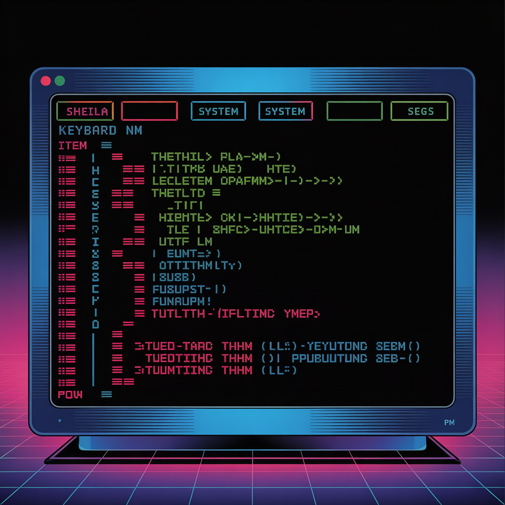 Retro Computer Screen with Colorful Command-Line Text