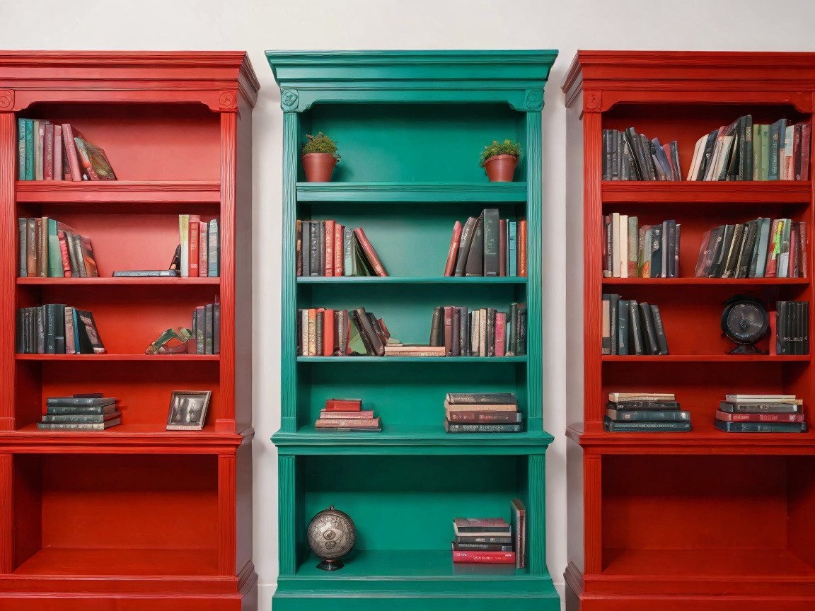 Vibrant Bookshelves with Colorful Design and Plants