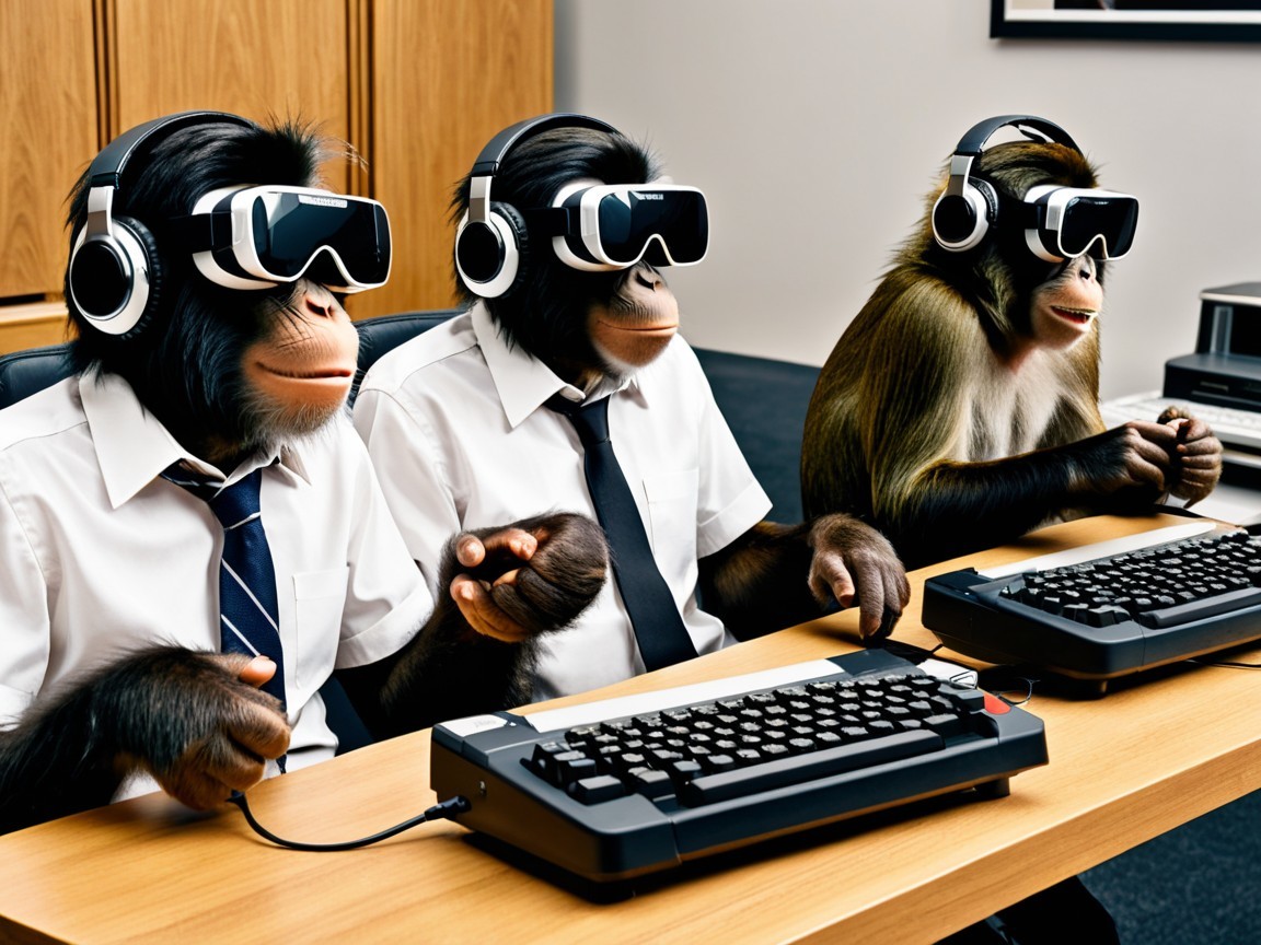 Monkeys in VR Headsets in Office Environment