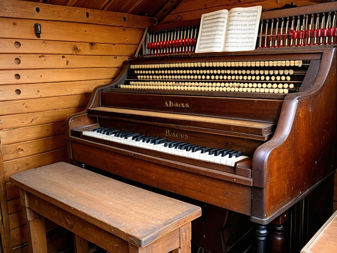 Antique Piano in Cozy Wooden Room with Music Sheet