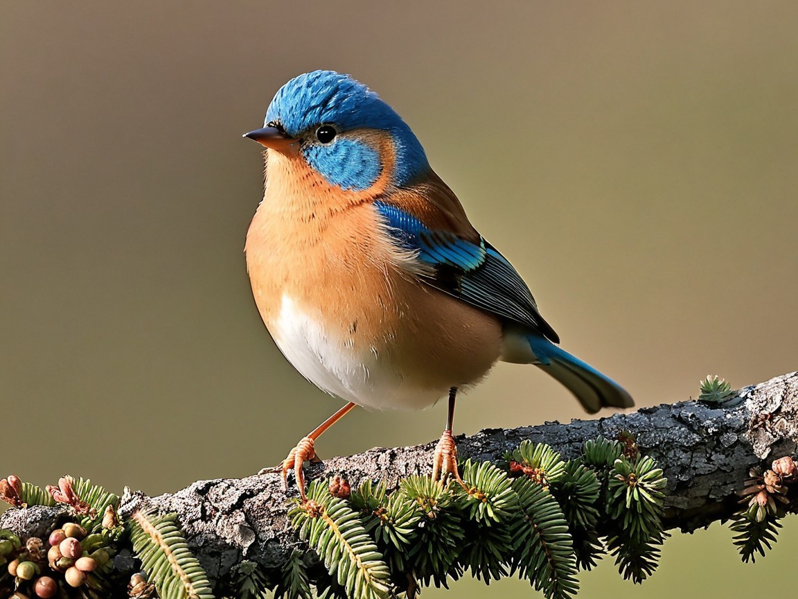 Vibrant Bird with Blue Plumage on Branch in Nature