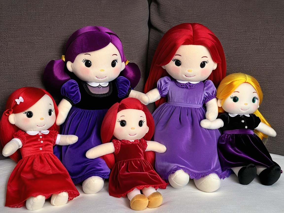 Collection of Colorful Plush Dolls in Stylish Dresses