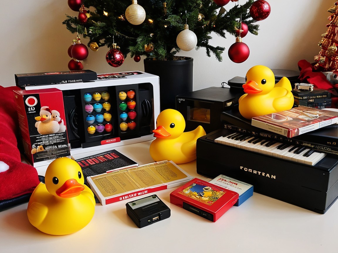 Festive Arrangement with Rubber Ducks and Holiday Decor