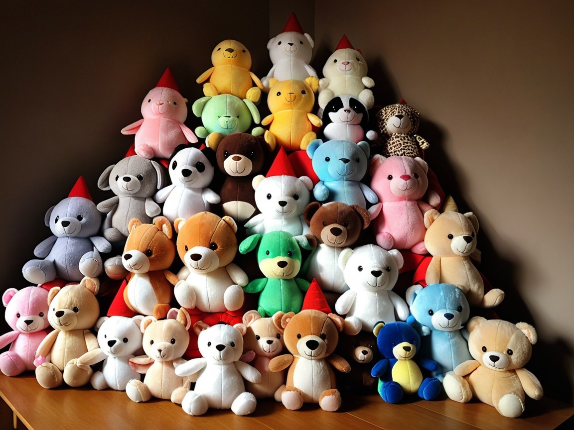 Vibrant Plush Teddy Bears in Pyramid Arrangement