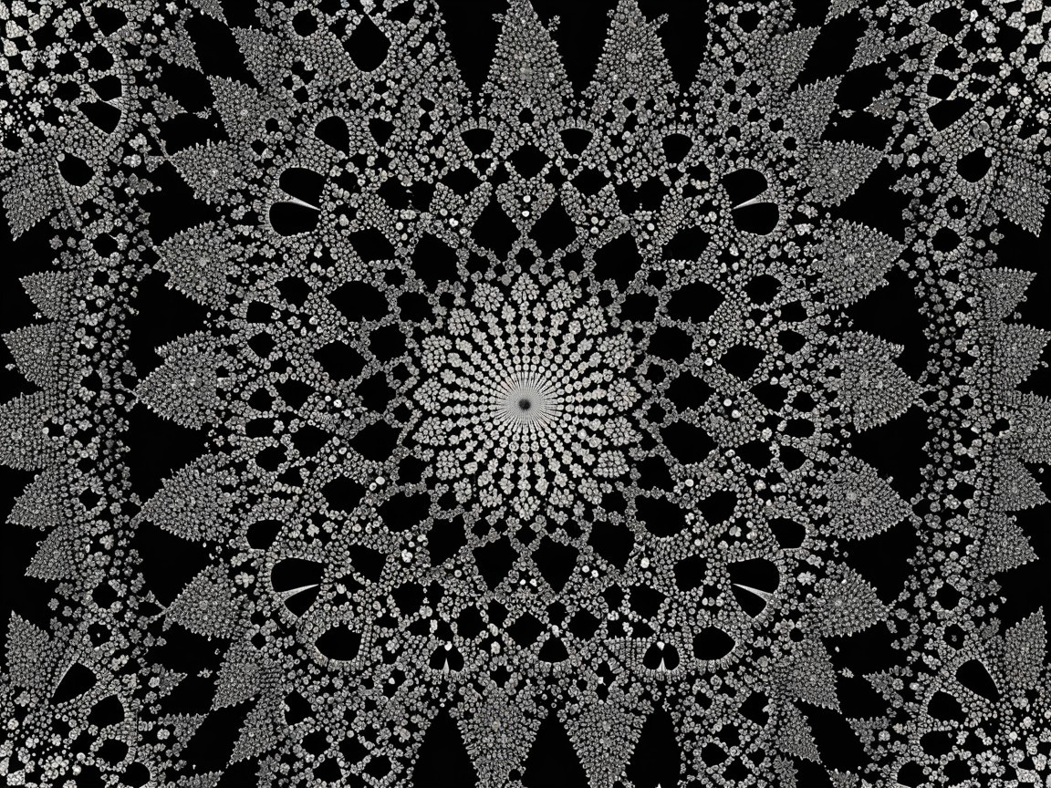Black and White Fractal Pattern with Floral Motifs