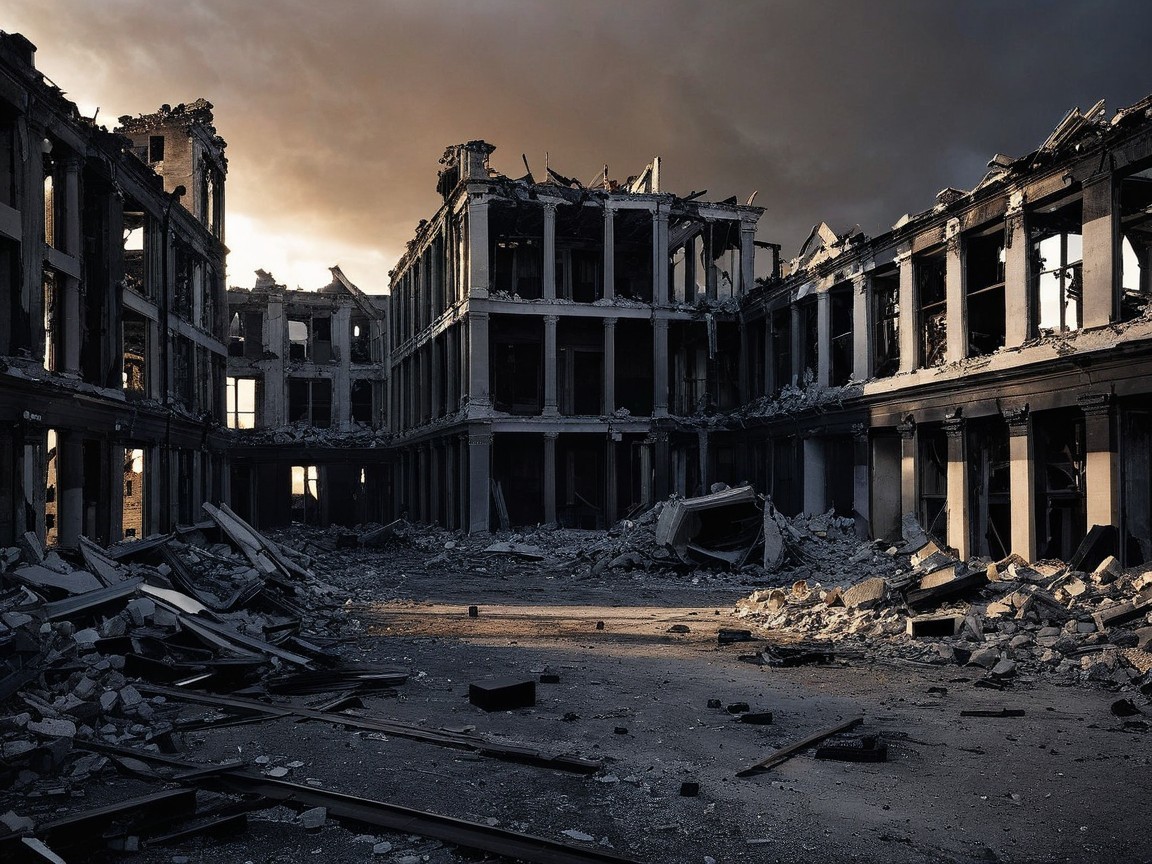 Desolate Collapsed Building Under Dramatic Sky