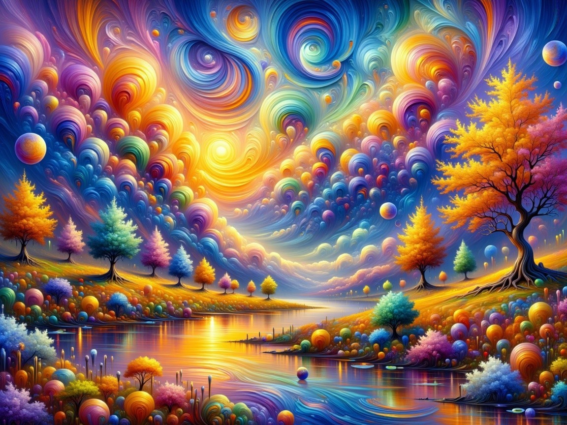 Vibrant Colorful Landscape with Whimsical Trees