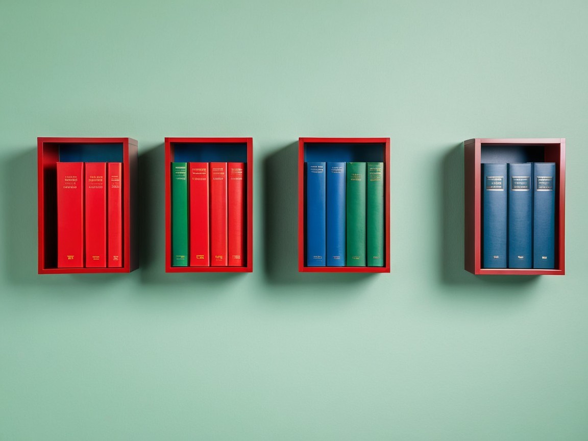 Minimalist Bookshelf Display on Soft Green Wall