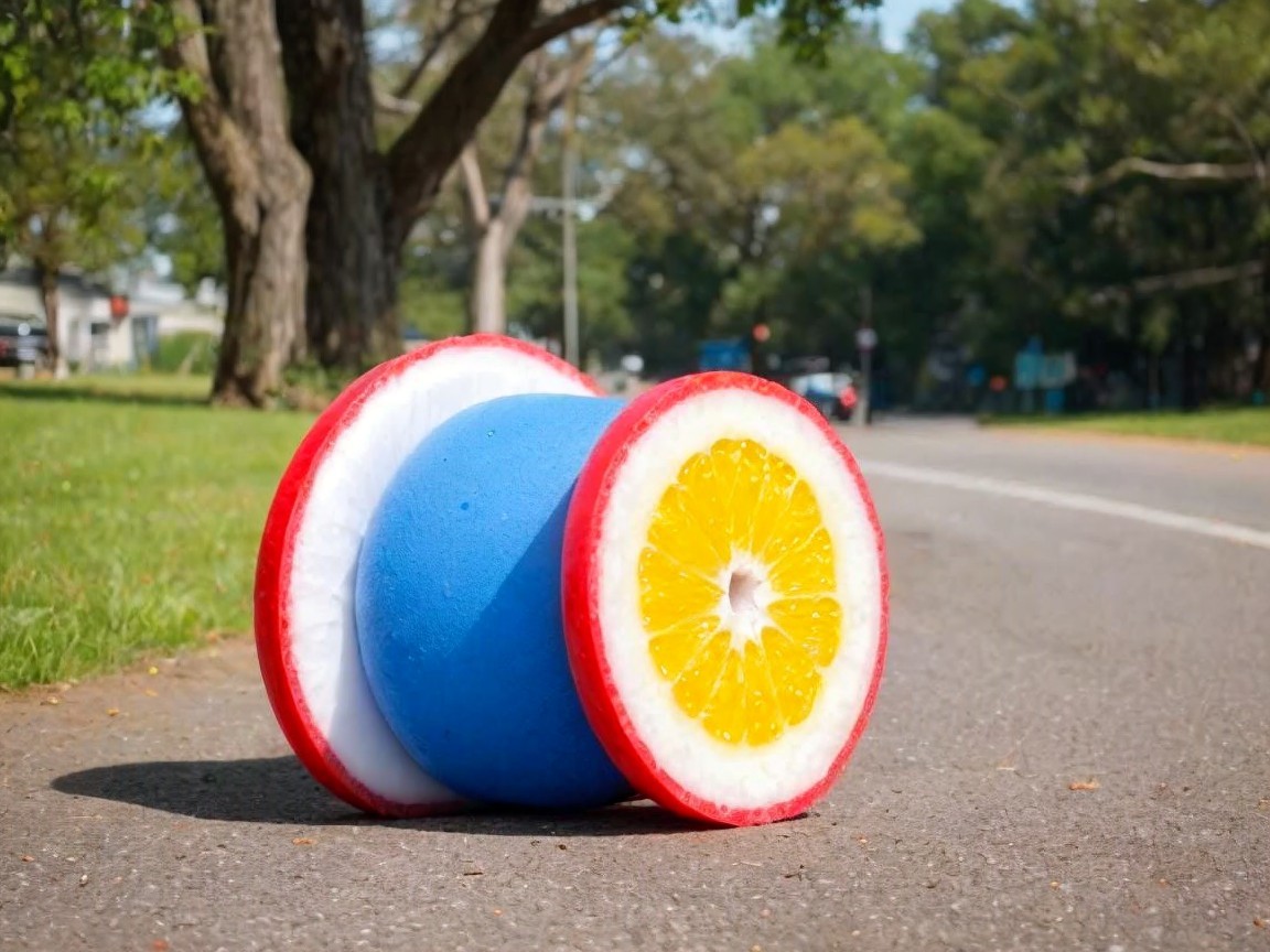 Vibrant Dessert on Sunny Roadside with Greenery