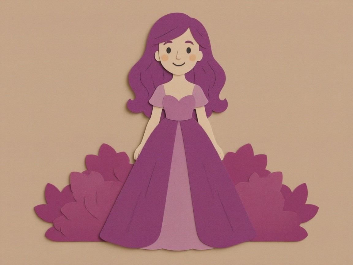 Charming Paper-Cut Character of a Purple-Haired Girl