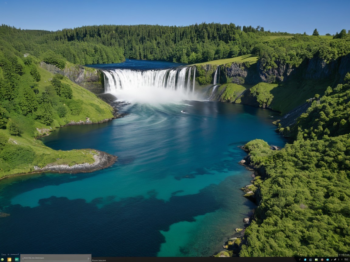 Waterfall Cascading into Turquoise Pool Surrounded by Nature