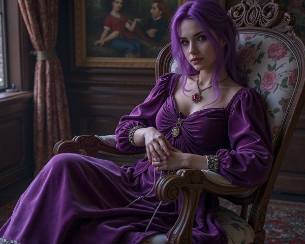 Young Woman in Purple Dress in Elegant Setting