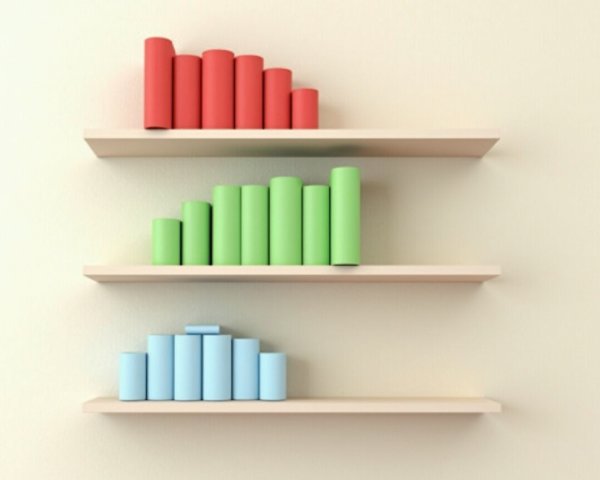 Wooden Shelves with Colorful Cylindrical Arrangements