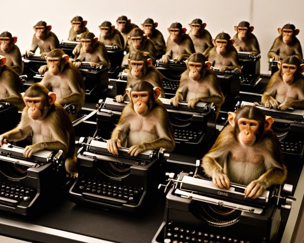 Monkeys Typing on Vintage Typewriters in Modern Setting