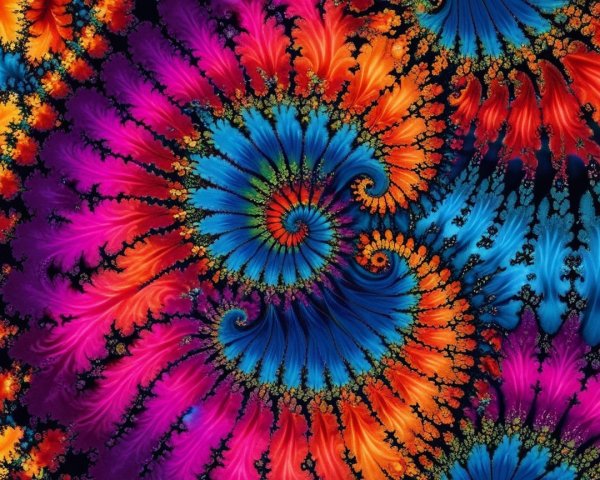 Vibrant Fractal Design with Swirling Patterns and Colors
