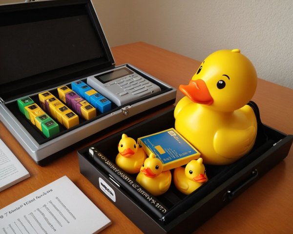 Playful Arrangement of Rubber Ducks and Calculator