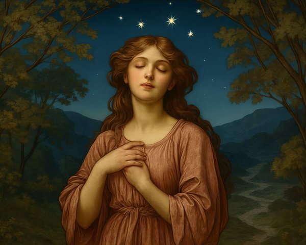 Digital Painting of a Serene Young Woman at Twilight