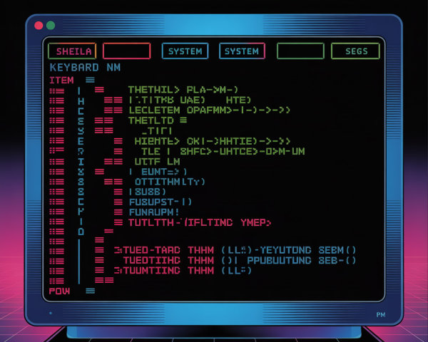 Retro Computer Screen with Colorful Command-Line Text