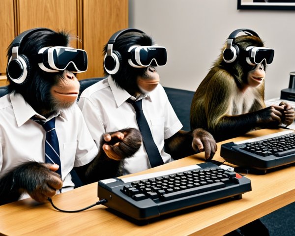 Monkeys in VR Headsets in Office Environment