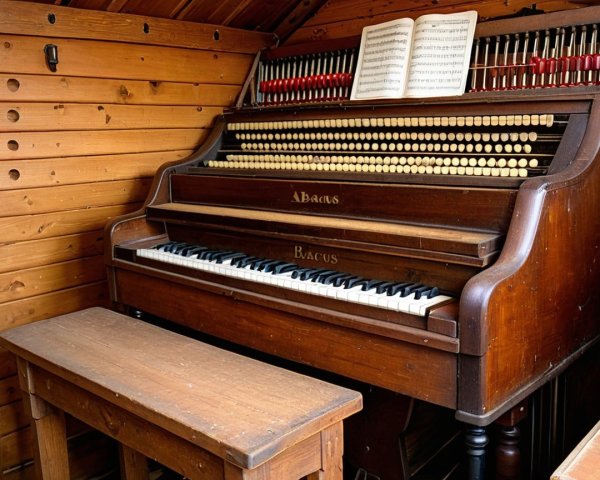 Antique Piano in Cozy Wooden Room with Music Sheet