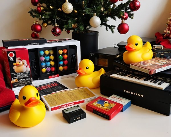 Festive Arrangement with Rubber Ducks and Holiday Decor