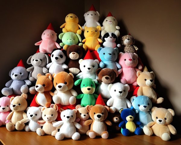Vibrant Plush Teddy Bears in Pyramid Arrangement