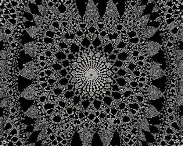 Black and White Fractal Pattern with Floral Motifs