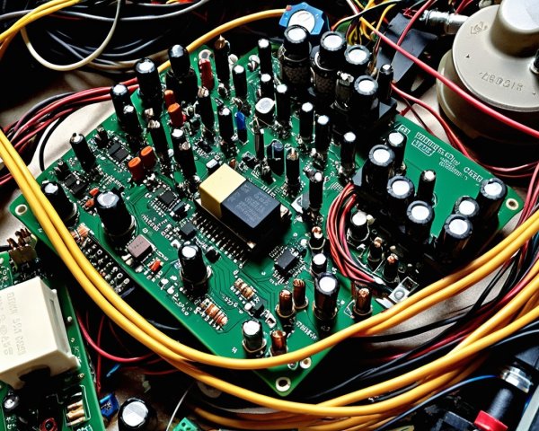 Complex Electronic Circuit Board with Wires and Components