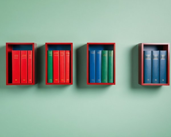 Minimalist Bookshelf Display on Soft Green Wall