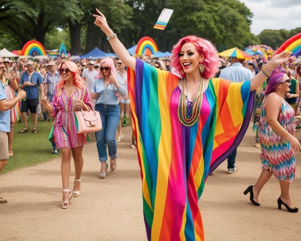 Vibrant outdoor festival with colorful pride flags