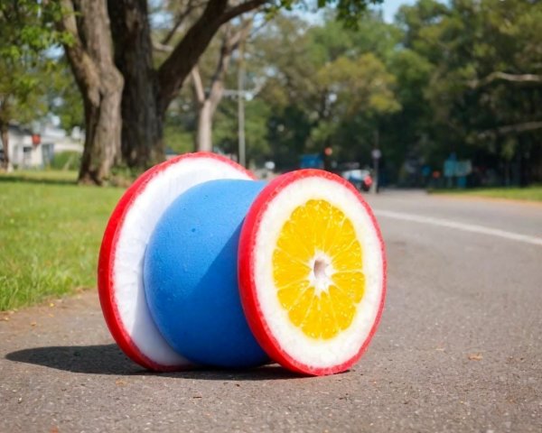 Vibrant Dessert on Sunny Roadside with Greenery