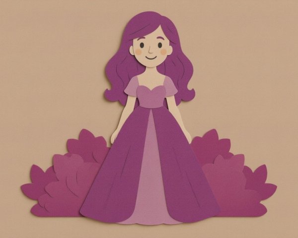 Charming Paper-Cut Character of a Purple-Haired Girl