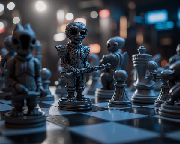 Futuristic Themed Chess Set with Alien and Robotic Pieces