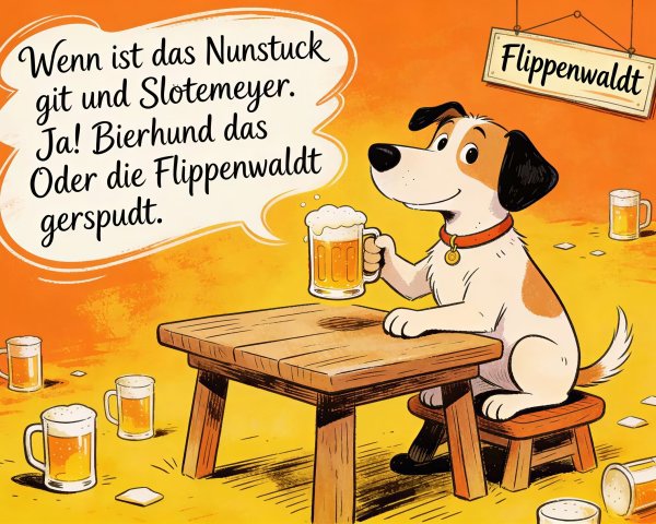 Cartoon Illustration of Dog with Beer and Speech Bubble