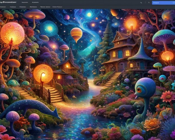 Whimsical Landscape with Glowing Orbs and Flora