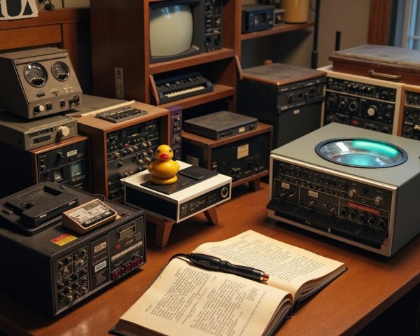 Cozy Vintage Workspace with Retro Audio Equipment
